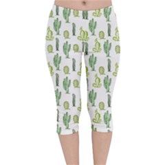 Cactus Pattern Velvet Capri Leggings  by goljakoff