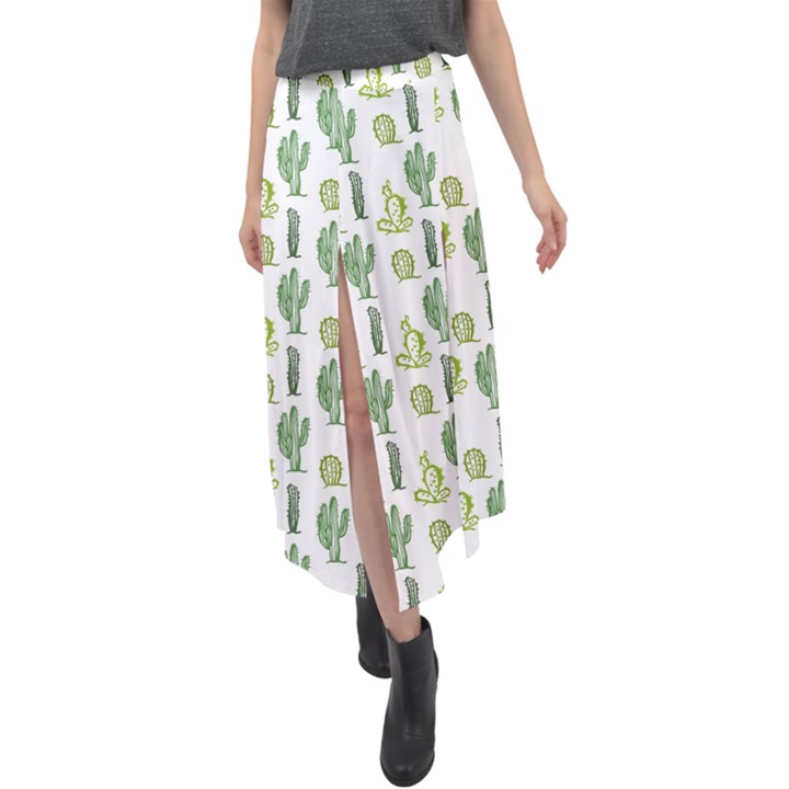 Cactus pattern Velour Split Maxi Skirt