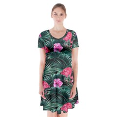 Pink Flamingo Short Sleeve V-neck Flare Dress by goljakoff