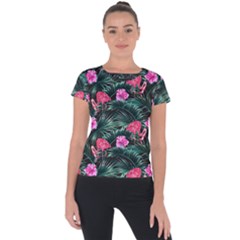 Pink Flamingo Short Sleeve Sports Top  by goljakoff