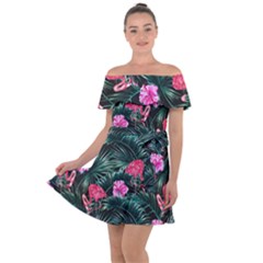 Pink Flamingo Off Shoulder Velour Dress by goljakoff