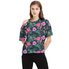 Pink Flamingo One Shoulder Cut Out Tee by goljakoff