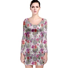 Geometric Flowers Long Sleeve Bodycon Dress by goljakoff