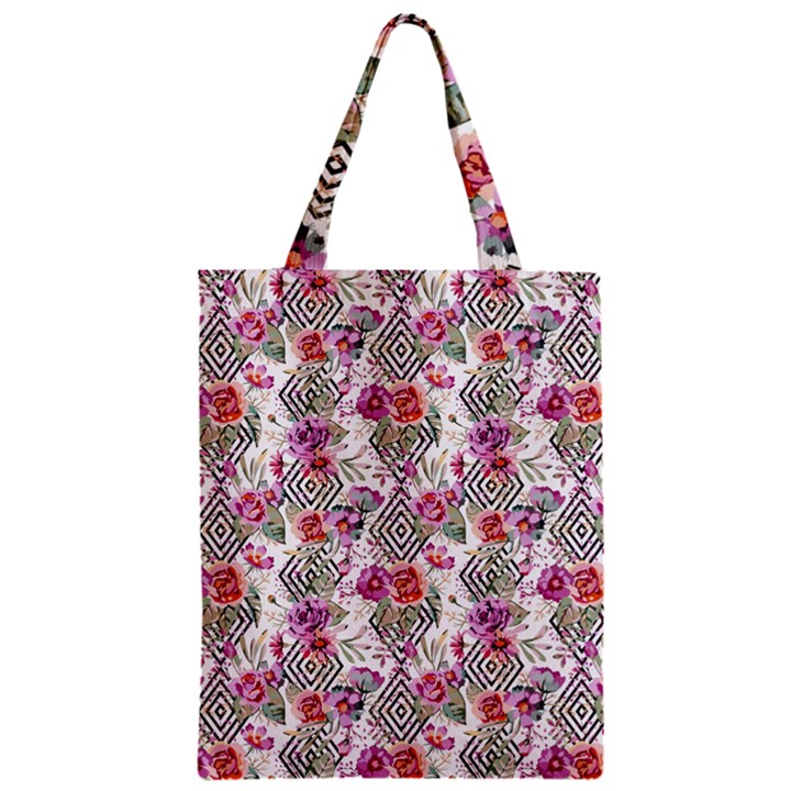 Geometric flowers Zipper Classic Tote Bag