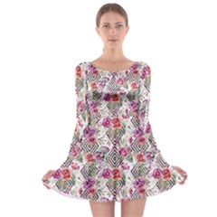 Geometric Flowers Long Sleeve Skater Dress by goljakoff