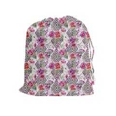 Geometric Flowers Drawstring Pouch (xl) by goljakoff