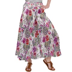 Geometric Flowers Satin Palazzo Pants by goljakoff