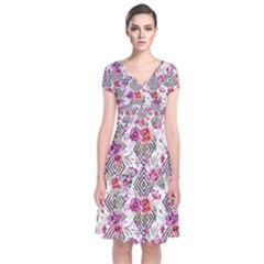 Geometric Flowers Short Sleeve Front Wrap Dress by goljakoff