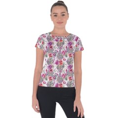 Geometric Flowers Short Sleeve Sports Top  by goljakoff