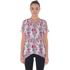 Geometric Flowers Cut Out Side Drop Tee by goljakoff