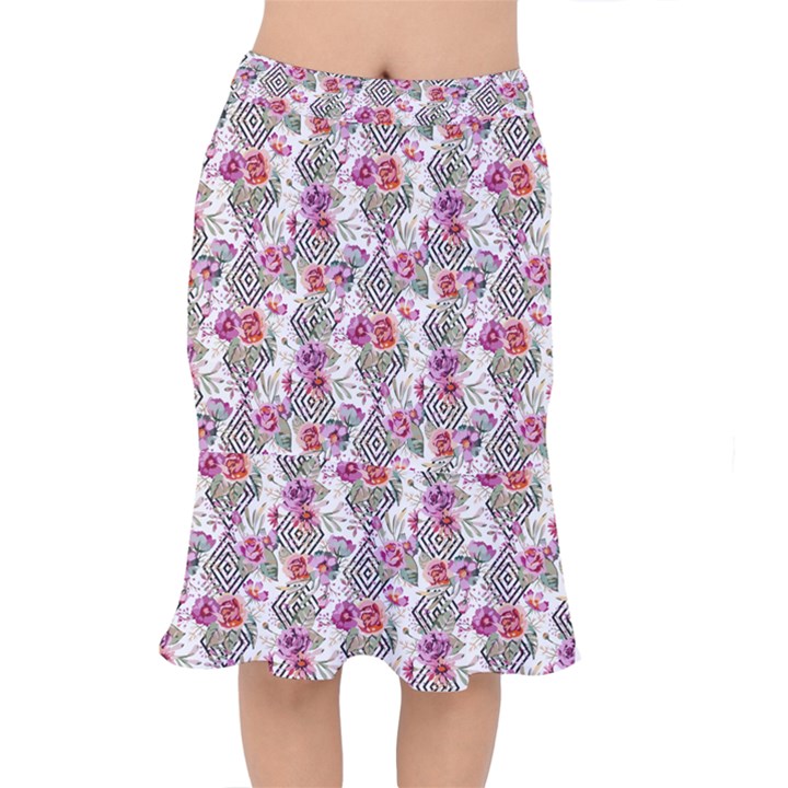 Geometric flowers Short Mermaid Skirt