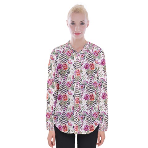 Geometric Flowers Womens Long Sleeve Shirt by goljakoff