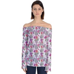 Geometric Flowers Off Shoulder Long Sleeve Top by goljakoff