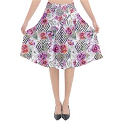 Geometric Flowers Flared Midi Skirt by goljakoff