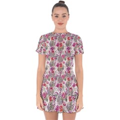 Geometric Flowers Drop Hem Mini Chiffon Dress by goljakoff