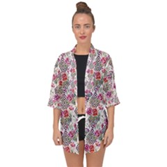 Geometric Flowers Open Front Chiffon Kimono by goljakoff