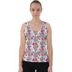 Geometric Flowers Velvet Tank Top by goljakoff