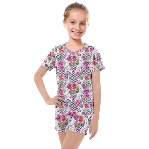 Geometric Flowers Kids  Mesh Tee And Shorts Set by goljakoff