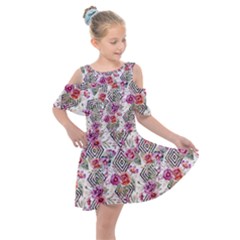 Geometric Flowers Kids  Shoulder Cutout Chiffon Dress by goljakoff