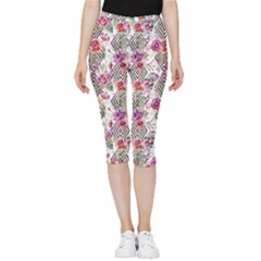 Geometric Flowers Inside Out Lightweight Velour Capri Leggings  by goljakoff