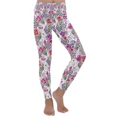 Geometric Flowers Kids  Lightweight Velour Classic Yoga Leggings by goljakoff