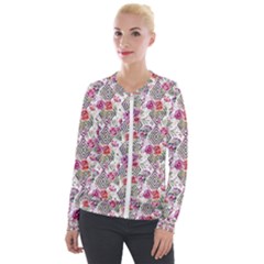 Geometric Flowers Velvet Zip Up Jacket by goljakoff