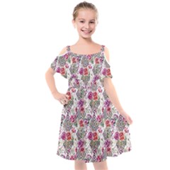 Geometric Flowers Kids  Cut Out Shoulders Chiffon Dress by goljakoff