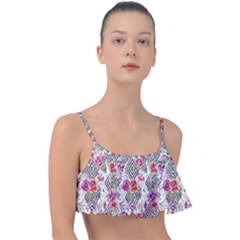 Geometric Flowers Frill Bikini Top by goljakoff