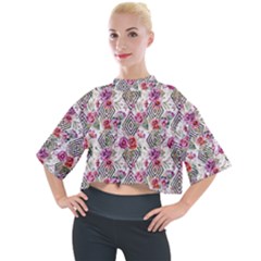 Geometric Flowers Mock Neck Tee