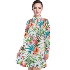 Tropical Flamingos Long Sleeve Chiffon Shirt Dress by goljakoff