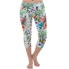 Tropical Flamingos Capri Yoga Leggings by goljakoff