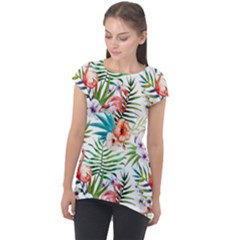 Tropical Flamingos Cap Sleeve High Low Top by goljakoff