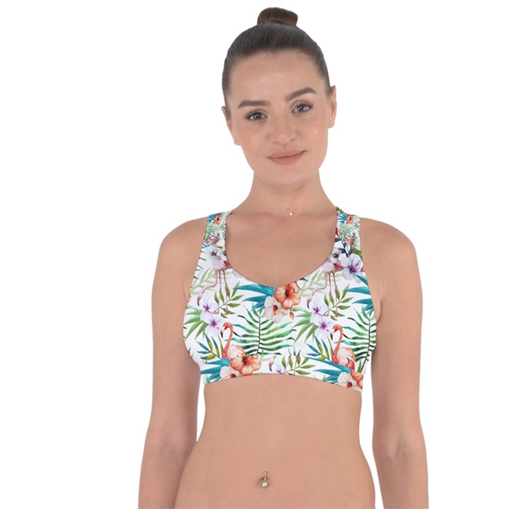 Tropical flamingos Cross String Back Sports Bra