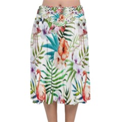 Tropical Flamingos Velvet Flared Midi Skirt by goljakoff