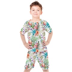 Tropical Flamingos Kids  Tee And Shorts Set by goljakoff