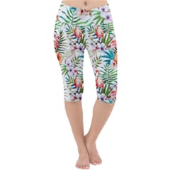 Tropical Flamingos Lightweight Velour Cropped Yoga Leggings by goljakoff