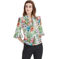 Tropical Flamingos Loose Horn Sleeve Chiffon Blouse