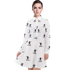 Black And White Surfing Motif Graphic Print Pattern Long Sleeve Chiffon Shirt Dress by dflcprintsclothing