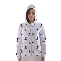 Black And White Surfing Motif Graphic Print Pattern Women s Hooded Windbreaker by dflcprintsclothing