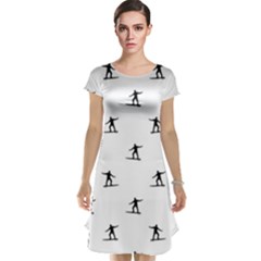 Black And White Surfing Motif Graphic Print Pattern Cap Sleeve Nightdress