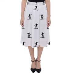 Black And White Surfing Motif Graphic Print Pattern Classic Midi Skirt by dflcprintsclothing