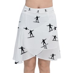 Black And White Surfing Motif Graphic Print Pattern Chiffon Wrap Front Skirt