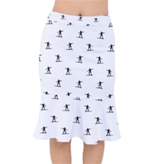 Black And White Surfing Motif Graphic Print Pattern Short Mermaid Skirt by dflcprintsclothing