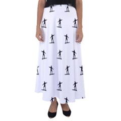 Black And White Surfing Motif Graphic Print Pattern Flared Maxi Skirt by dflcprintsclothing