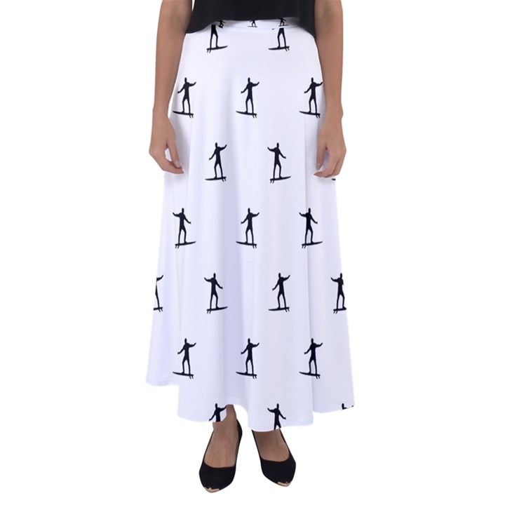 Black And White Surfing Motif Graphic Print Pattern Flared Maxi Skirt