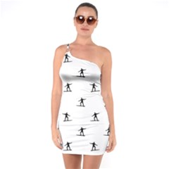 Black And White Surfing Motif Graphic Print Pattern One Soulder Bodycon Dress