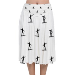 Black And White Surfing Motif Graphic Print Pattern Velvet Flared Midi Skirt by dflcprintsclothing