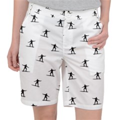 Black And White Surfing Motif Graphic Print Pattern Pocket Shorts