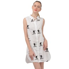 Black And White Surfing Motif Graphic Print Pattern Sleeveless Shirt Dress by dflcprintsclothing