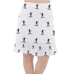 Black And White Surfing Motif Graphic Print Pattern Fishtail Chiffon Skirt by dflcprintsclothing